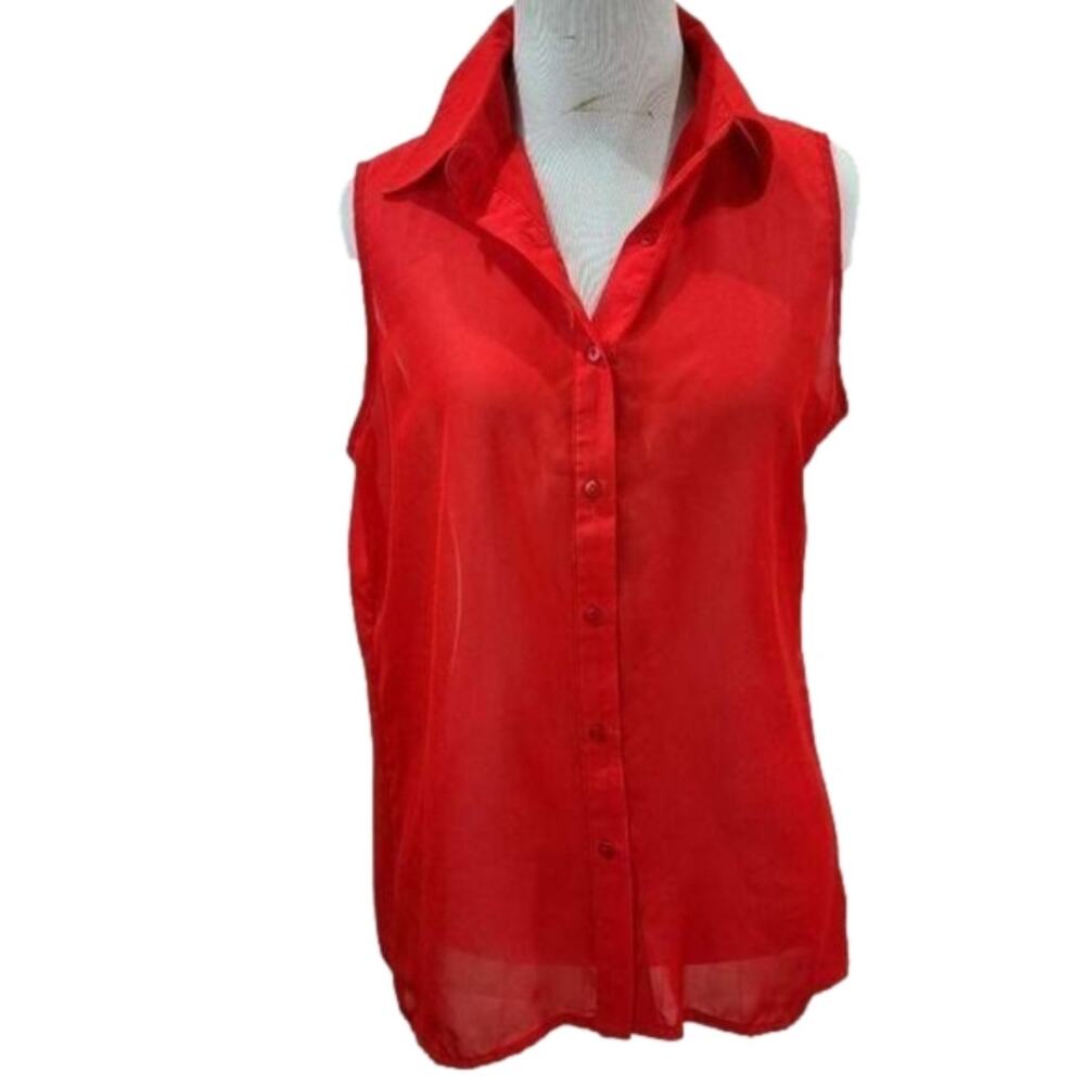 rue 21 Red shear tank top with rhinestone collar
